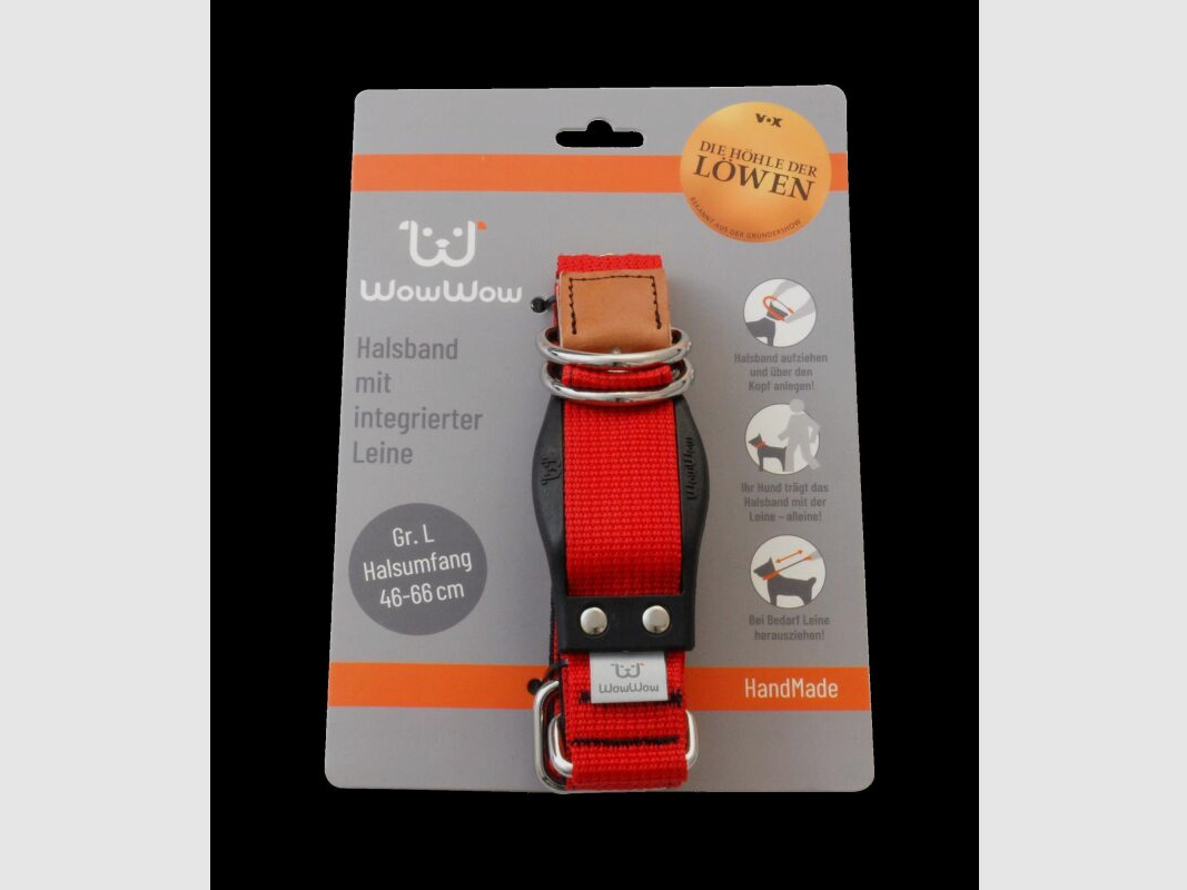 WowWow Hundehalsband mit integrierter Leine Rot