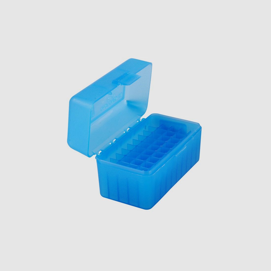 MTM scatola per cartucce RS-50-24 blu trasparente con coperchio a ribalta per 50 cartucce .17 e inferiori