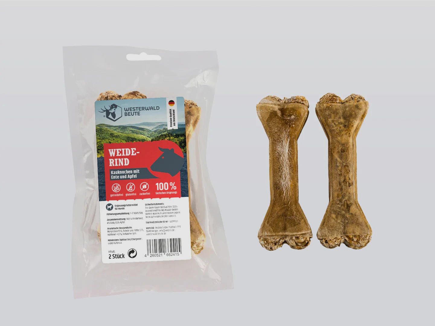 Weiderind kauwbotten met eend en appel - 2 stuks €3,99