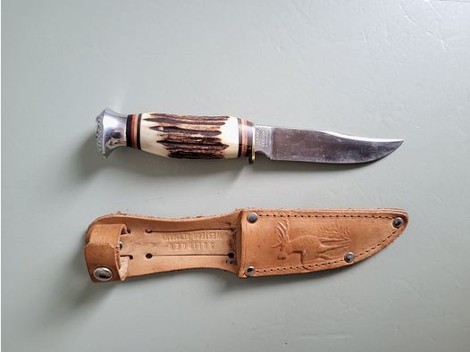 Coltelli da caccia vintage - Solingen - Corno di cervo - Pomolo a forma di uccello - Germania occidentale