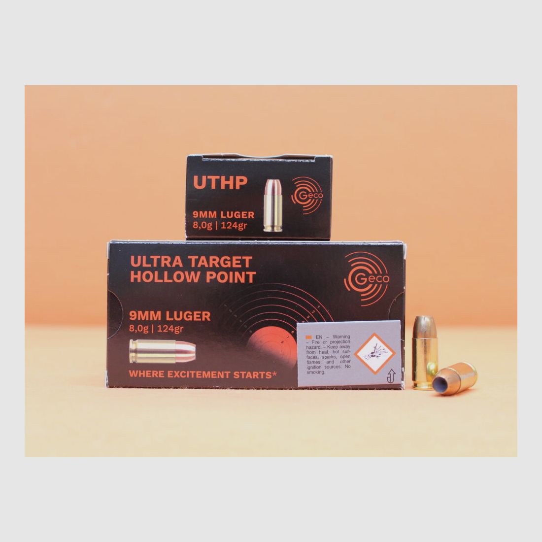 GECO Patrone 9mmLuger GECO 124grs UTHP (2431435) Ultra Target VE 50 Patronen/ 8,0g Hohlspitz