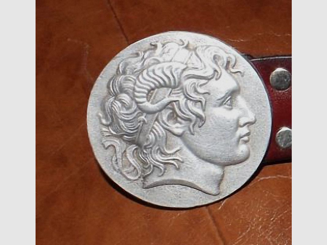 Motiv-Gürtelschnalle mit Ledergürtel seltenes klassisches Motiv  3d Flachrelief - Alexander der Große - 