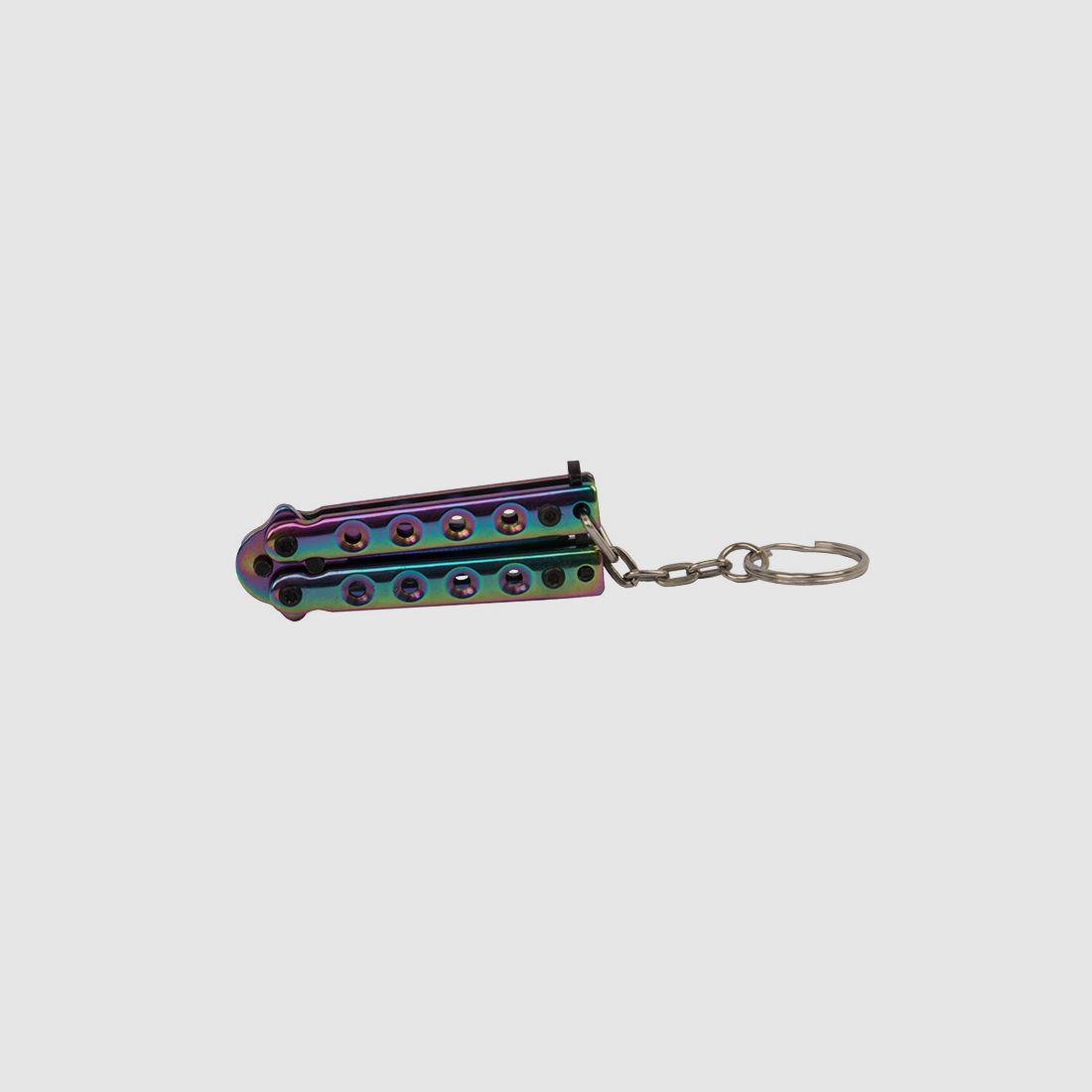 SchlĂĽsselanhĂ¤nger Mini Butterfly Messer Stahl KlingenlĂ¤nge 40 mm rainbow mit SchlĂĽsselring und Kette
