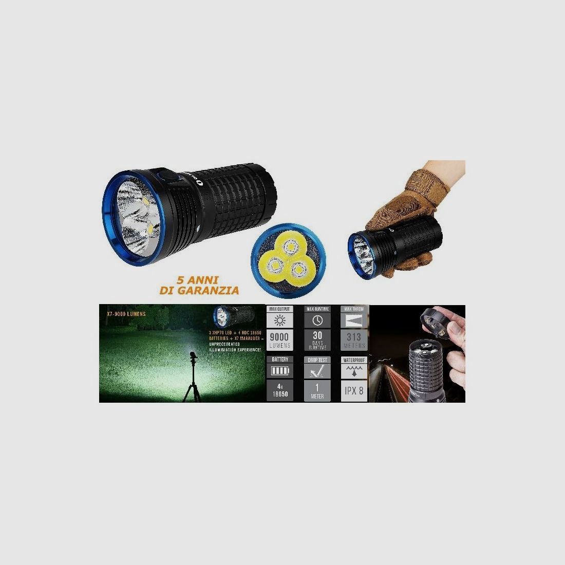 Torcia OLIGHT X7 Marauder 9000 Lumen