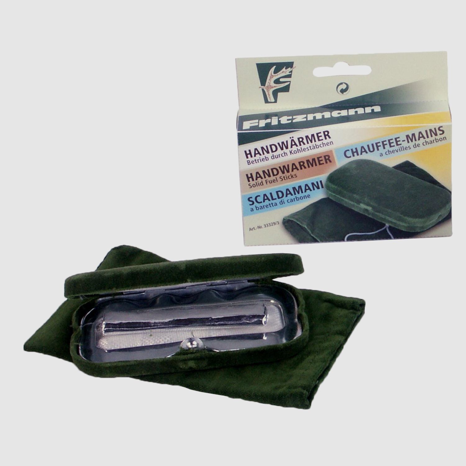 Taschenofen mit Kohlestäben - außen mit Stoff bezogen