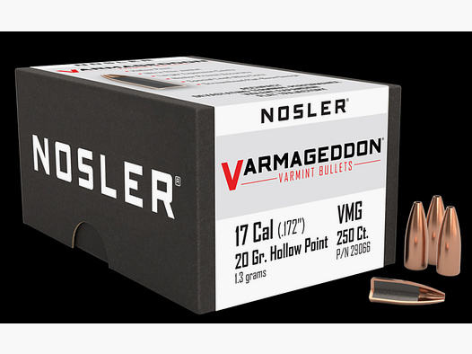 250 Stück NOSLER VARMAGEDDON Geschosse Cal 17 .172 .17 Hornet Remington 20gr FPHP #29066 Varmint