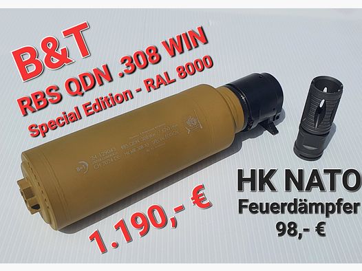 B&T RBS QDN .308 WIN SCHALLDÄMPFER - SPECIAL EDITION - RAL 8000 - HK MR 308 A3 - G28 Z -