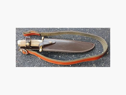 Handgemachte Damast Jagd Bowie Messer mit Hirschhorn Griff und Leder Schulterholster für Messer