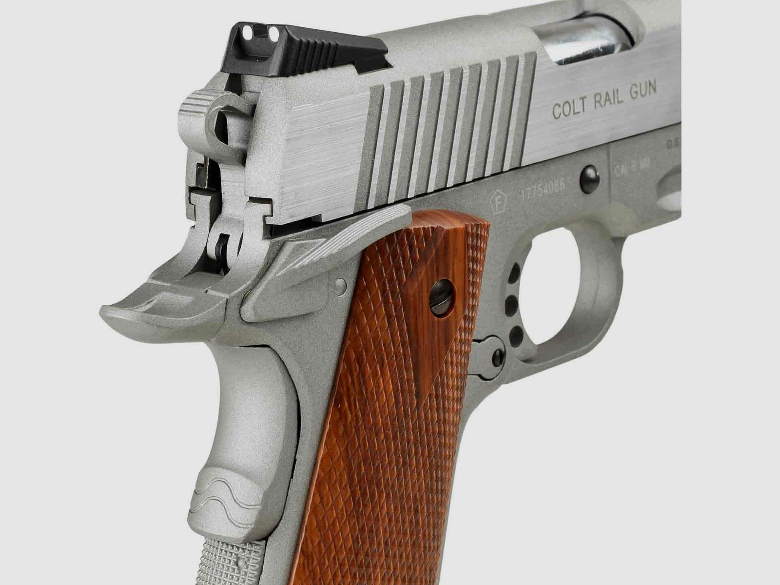 Colt 1911 Railgun Stainless Vollmetall Softair-Co2-Pistole Kaliber 6 mm BB Blowback (P18)