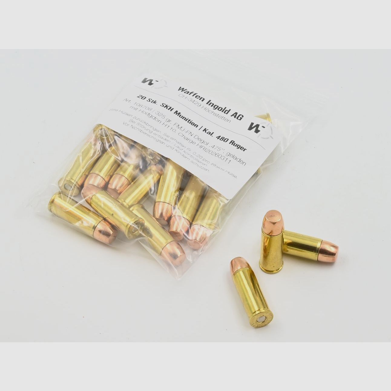 SKH, 480 Ruger, FMJ-FN Degol .475”, 325 gr., 20 Stk.