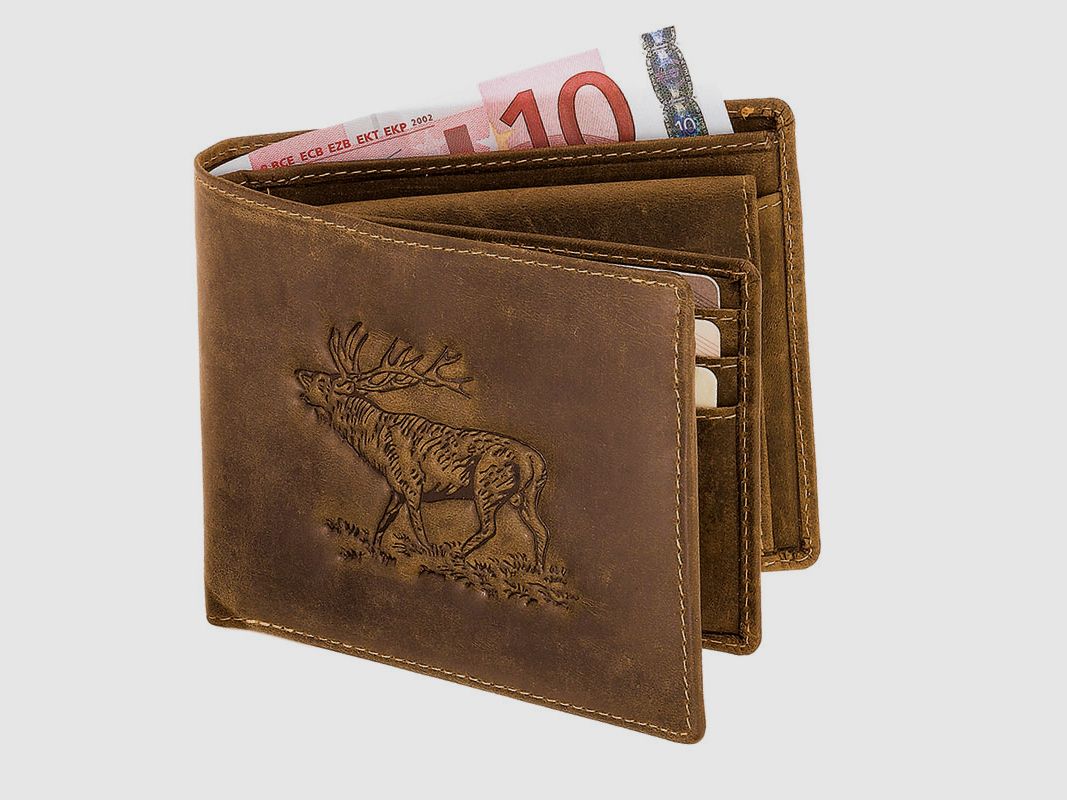 Ledergeldbörse Hirsch Ouerformat 11,5x9,5cm braun
