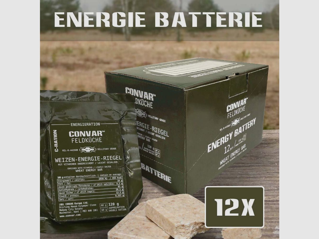 CONVAR Feldküche Weizen Energie Riegel - Military Grade Quality 12er Packung (12 Stück x 120g)
