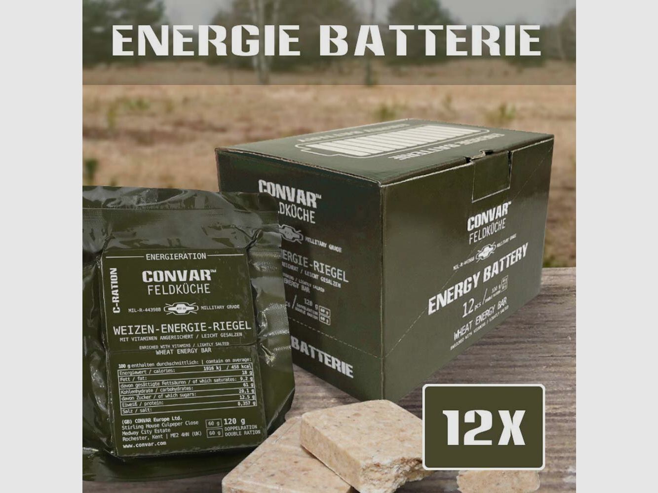 CONVAR Cuisine de campagne Blé Énergie Barres - Qualité Militaire 12 pièces (12 x 120g)