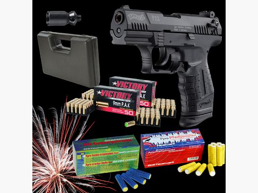 SILVESTER MEGASET !!! Schreckschuss - Pistole - Walther P22 - 9 mm P.A.K. inkl. Koffer, 100 Platzpatronen & 100 Schuss Effektmunition