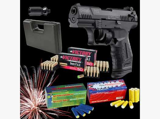 SILVESTER MEGASET !!! Schreckschuss - Pistole - Walther P22 - 9 mm P.A.K. inkl. Koffer, 100 Platzpatronen & 100 Schuss Effektmunition