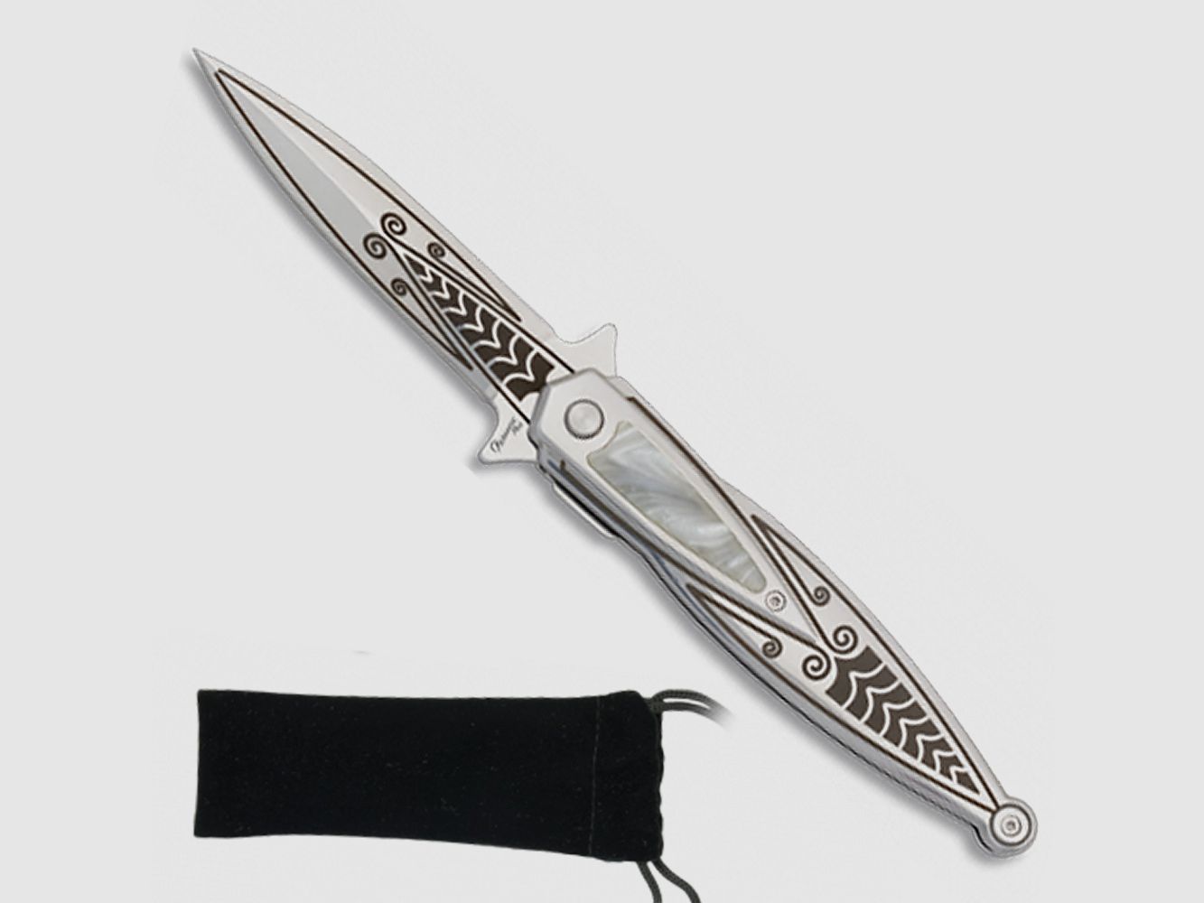 Spring-assisted pocket knife, single-sided ground, mother-of-pearl design
