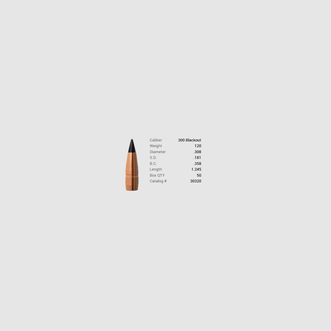 Barnes Geschoss .300 AAC Blackout / .300 Whisper 120GR M/LE Tac-TX Boat Tail bleifrei 50 Stück