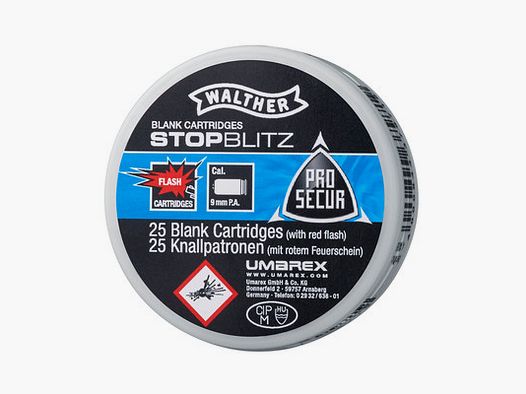Walther Stop Blitz Platzpatronen für Schreckschusspistolen cal. 9 mm P.A. - 25 Schuss