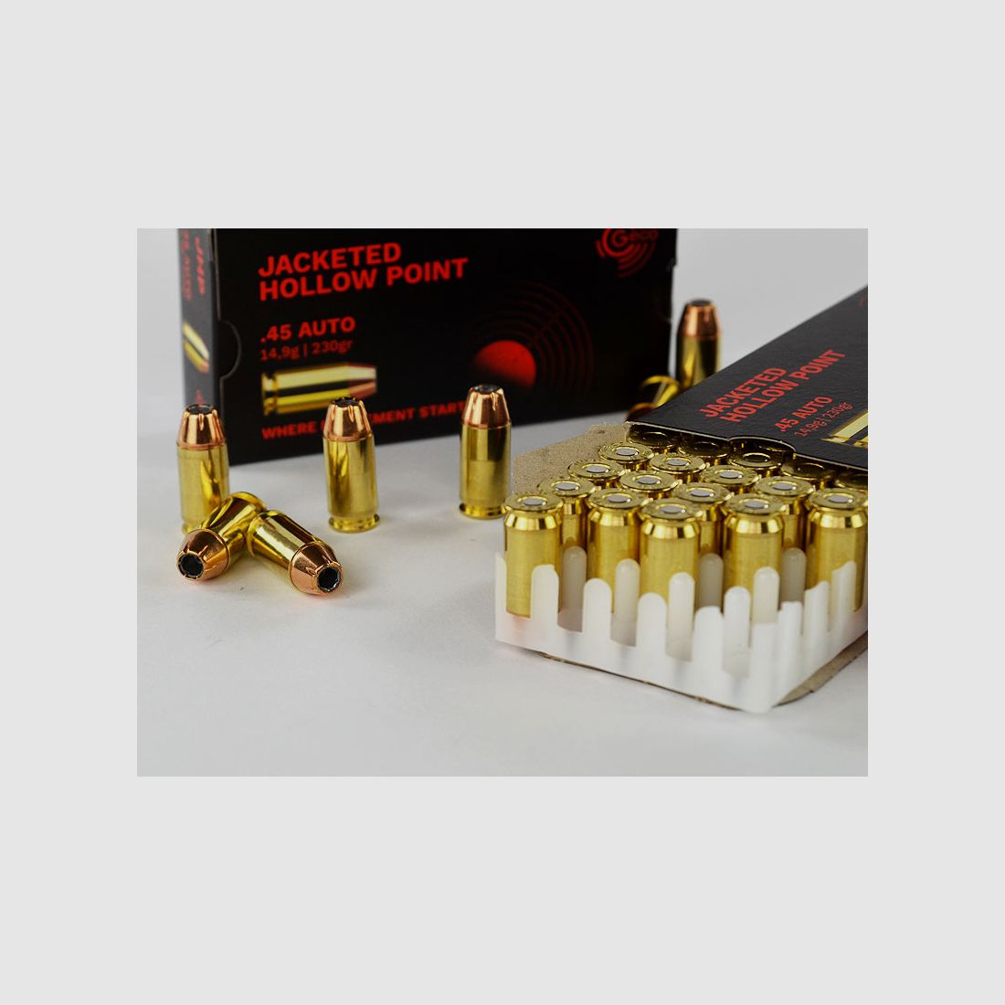 GECO .45 Auto (.45 ACP), hollow point 230 grs 1 opakowanie (50 strzałów po 0,698 € każdy)