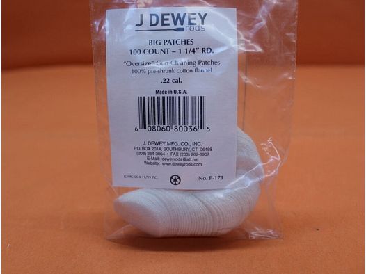 Dewey Dewey Reinigungspatches (P-171) VE 100 St. Baumwolle rund 1,25" Geeignet für Kal. .22/ .243