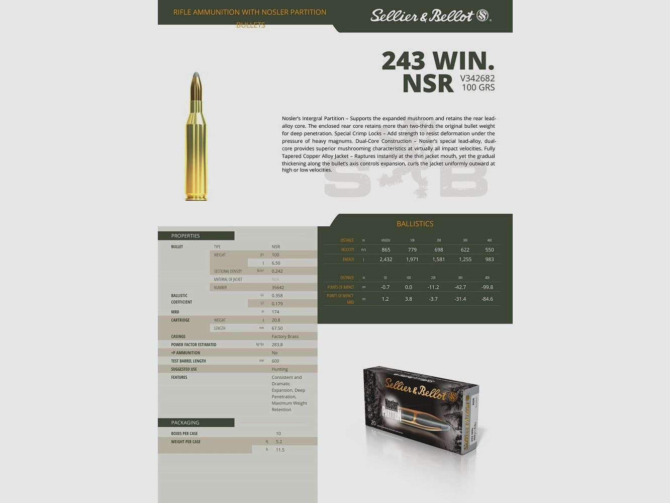 Patronen S&B - Kal. 243 Win. NSR, Bild 3 von 3