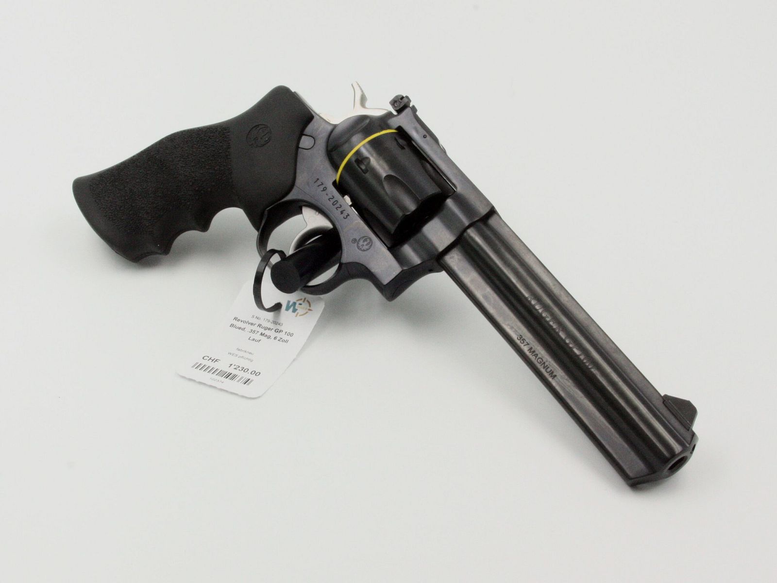 Revolver Ruger GP 100, Blued, .357 Mag., 6″ Lauf, 6 Schuss, Gummigriffschalen
