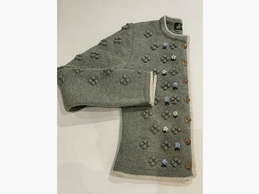 Cardigan da donna in lana merino in salvia con fiori