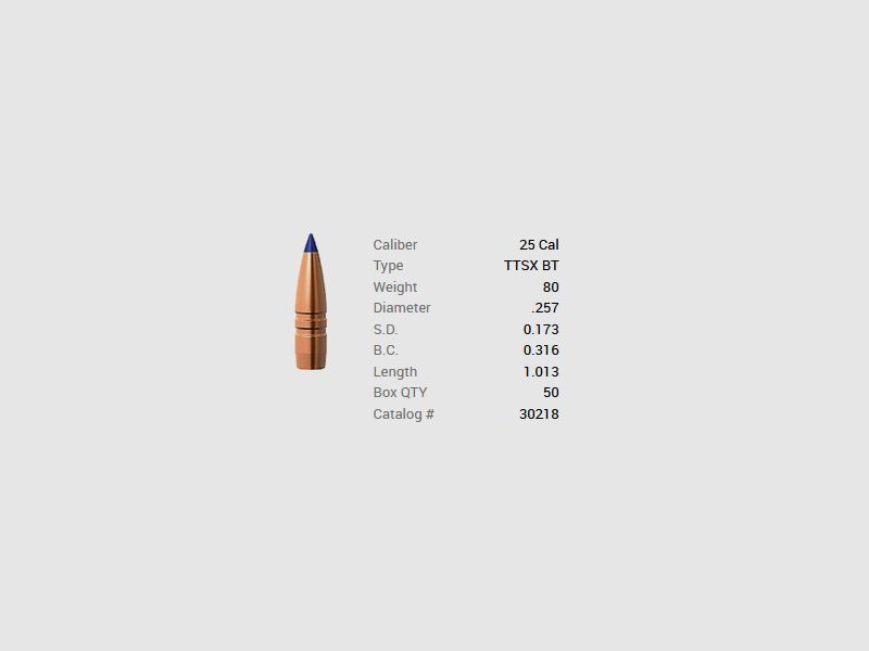 Barnes Geschoss .25/.257 80GR Tipped TSX BT 50 Stück