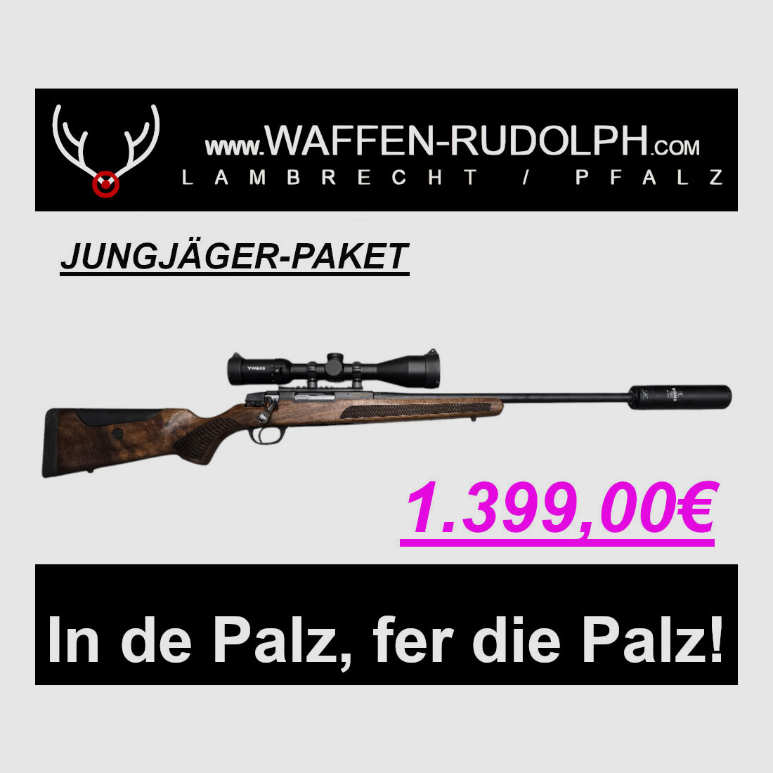Set completo Brenner, Brenner BR20 con impugnatura in legno in .308, inclusi ottica e silenziatore NON solo per giovani cacciatori!