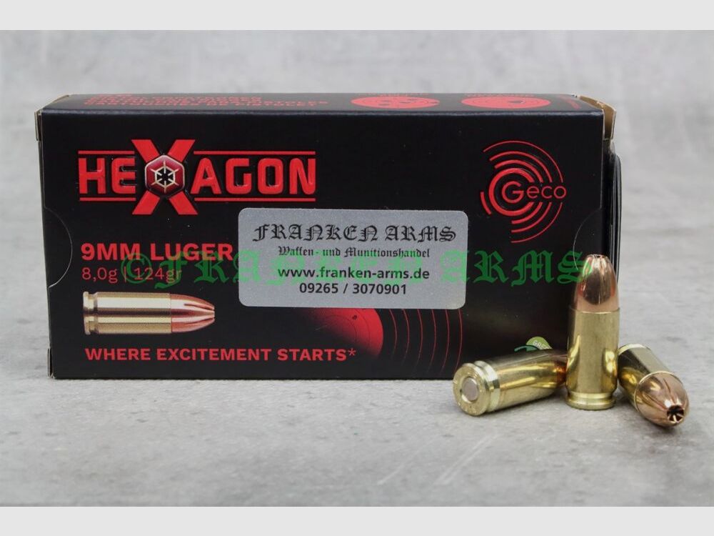 Geco Hexagon 9mm Luger 124gr. 8.0g 50 pieces quantity discounts