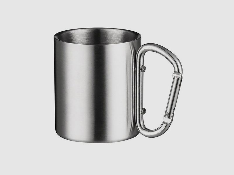 Doppelwandiger Edelstahlbecher 300ml mit silbernem Karabinergriff