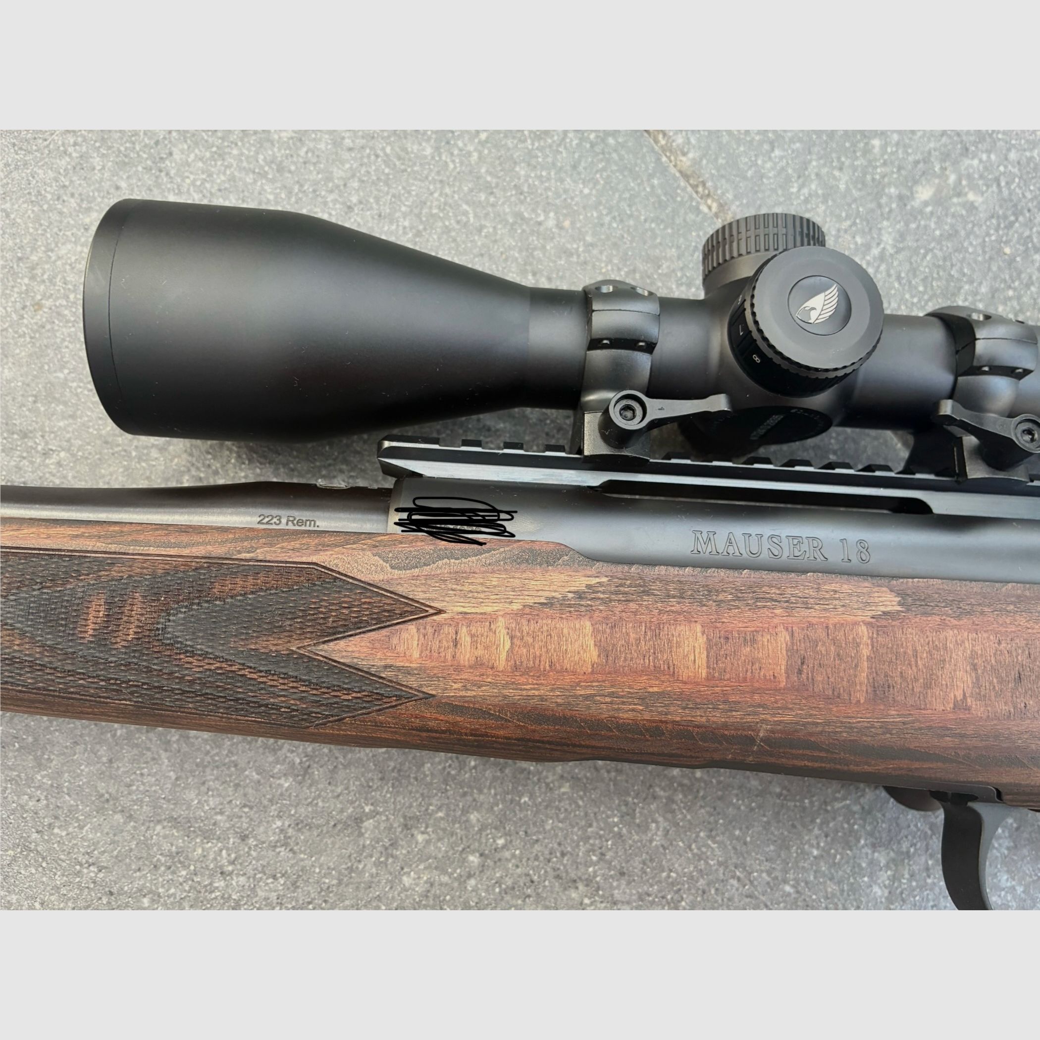 223. Rem Mauser M18 pure NEU mit GPO Glas + Schalldämpfer montiert