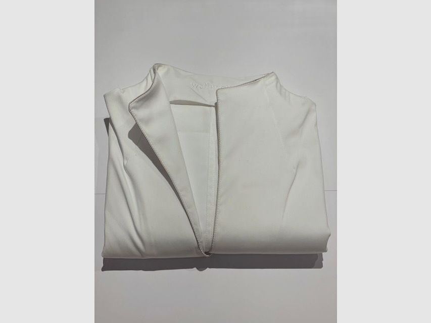 Schwanenhalsbluse Langarm Weiss mit Paspol in Beige, Bild 1 von 3