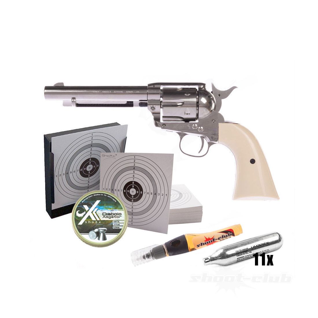 Colt SAA .45 Nickel CO2-Revolver 4,5mm Diabolos - Set