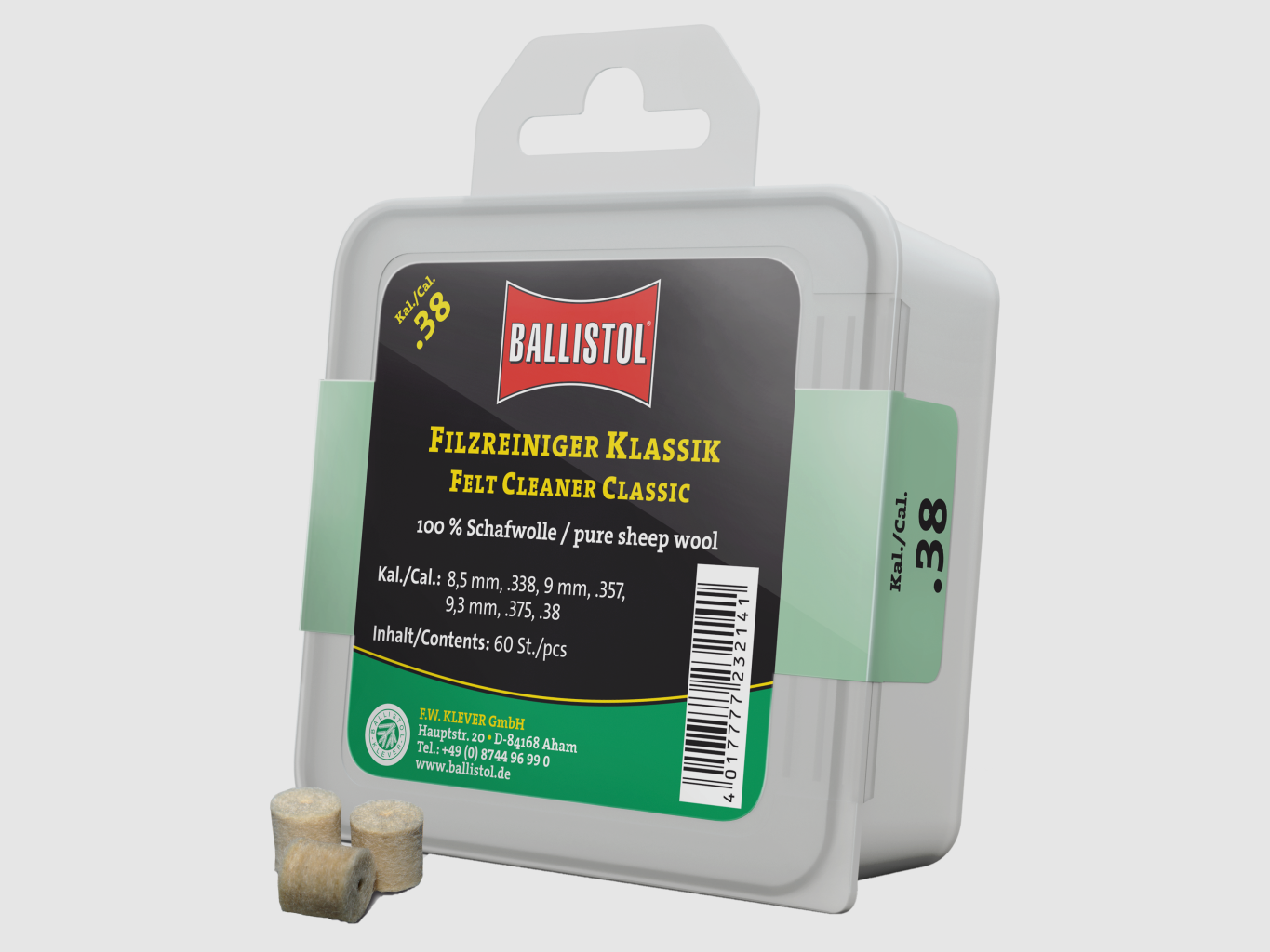Ballistol Filzreiniger Klassik, Kal. .38, 60 Stk. (für Kal. 8.5mm, .338, 9mm, .357, 9.3mm, .375, .38), Bild 1 von 2