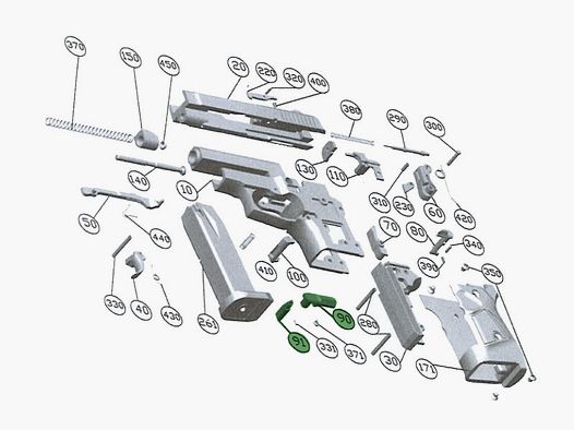 Schlittenfanghebel komplett fĂĽr Schreckschuss Pistole Zoraki 914, Ersatzteil