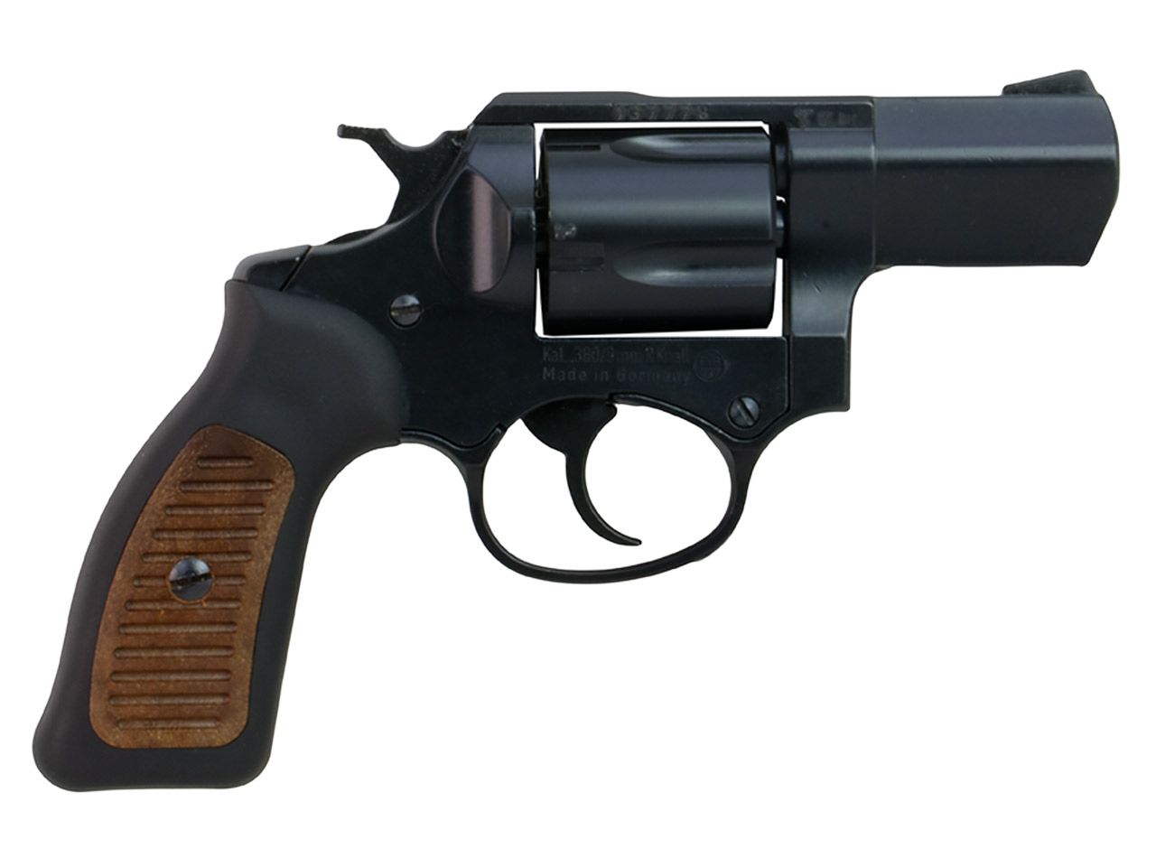 Schreckschuss Revolver Melcher ME 38 Compact brĂĽniert schwarz brauner Kunststoffgriff Kaliber 9 mm R.K. (P18) + 50 Schuss