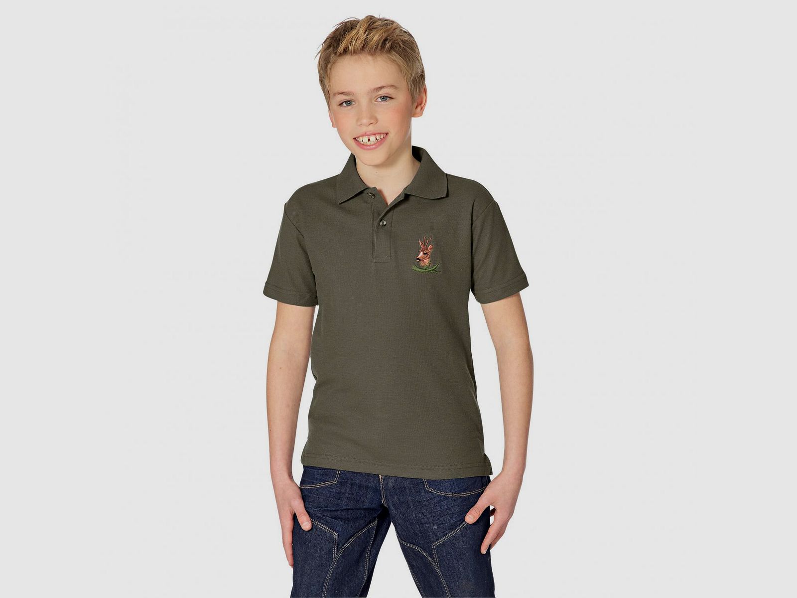 Polo Shirt "Rehbock" Niños (Oliva)