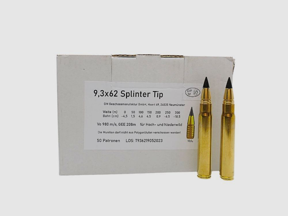 Geschoss-Manufaktur 9,3x62 Splinter Tip 10,0g Büchsenpatronen Bleifrei
