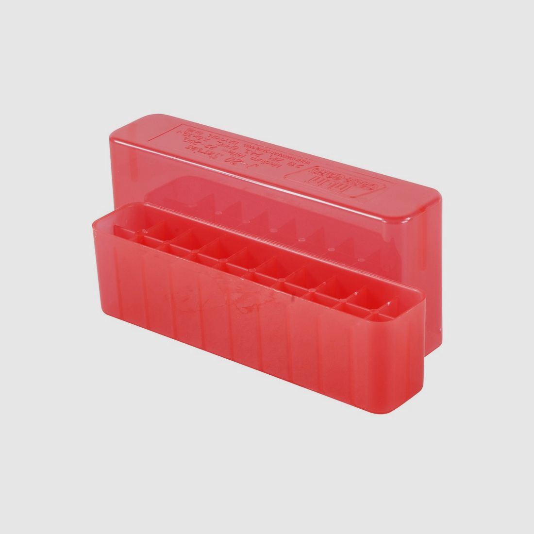MTM Patronenbox J-20-M-29 rot klar mit Stülpdeckel f. 20 Patronen 6mm PPC u.w.