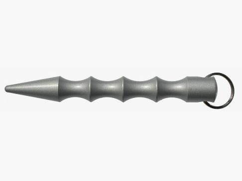 Kubotan chrom avec des rainures pour les doigts et une pointe