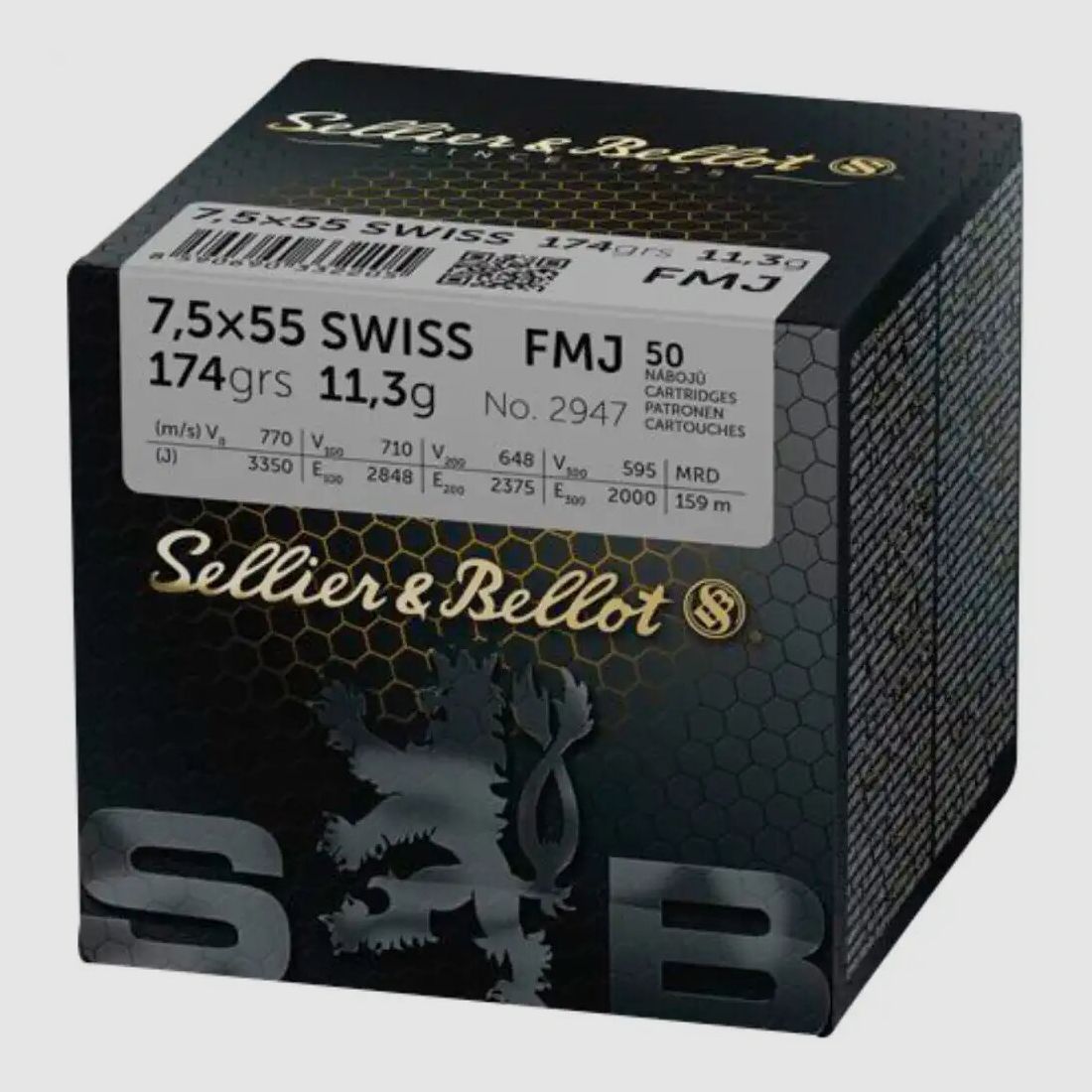 Sellier & Bellot ammunition Sellier & Bellot 7.5x55 Swiss full metal jacket 174 grains 50 cartridges in a box