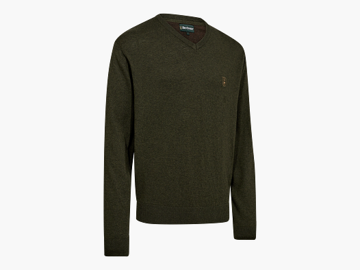 Harrington Strickpullover mit V-Ausschnitt - Forest Ember Melange – Größe: M