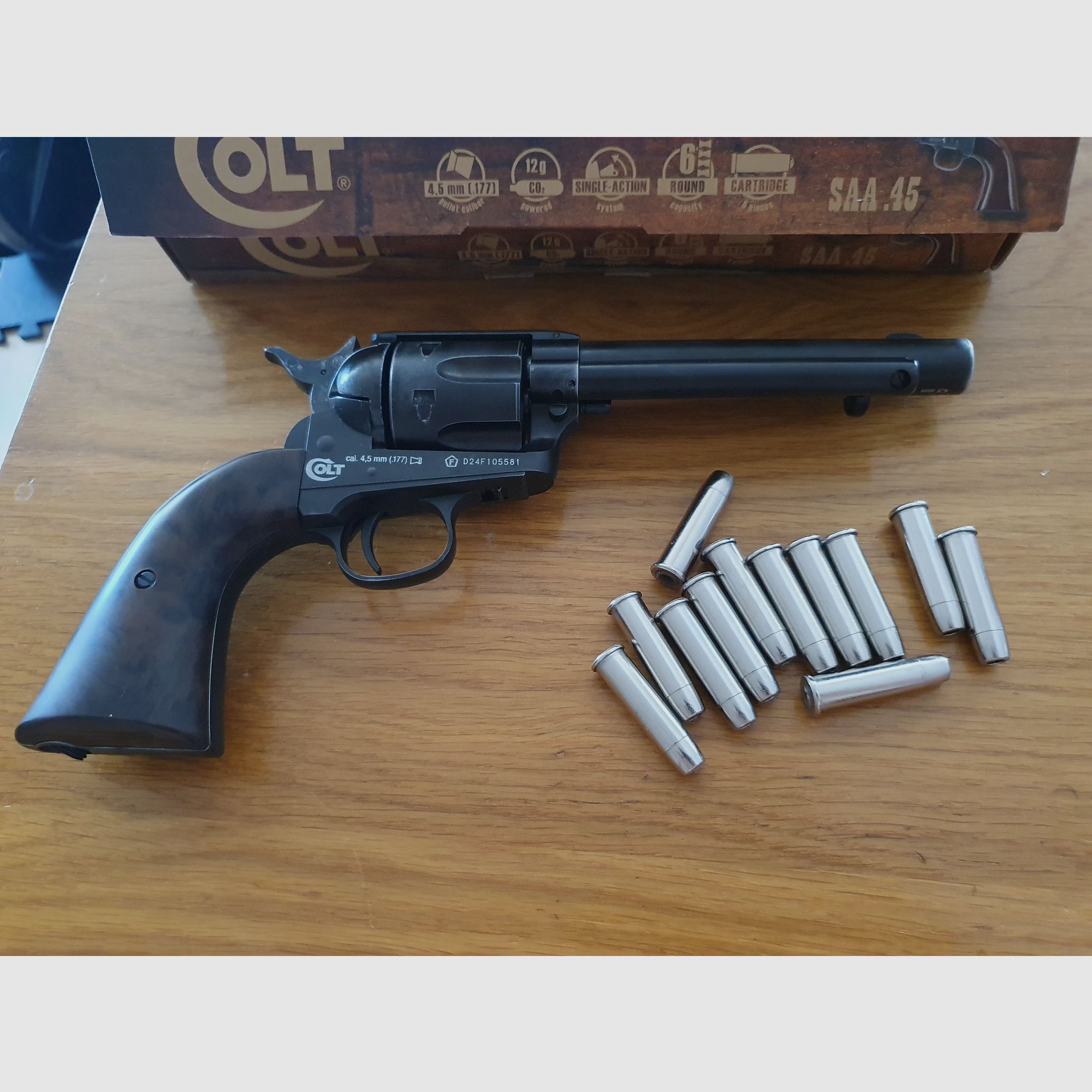 Colt Single Action Army SAA Co2 gezogener Lauf, 4,5 mm Diabolo, inkl. 12 Ladehülsen