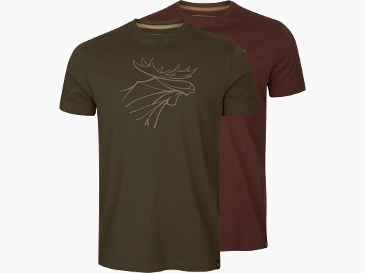 Härkila Graphic T-Shirt 2-Pack Willow Green/ Burgundy