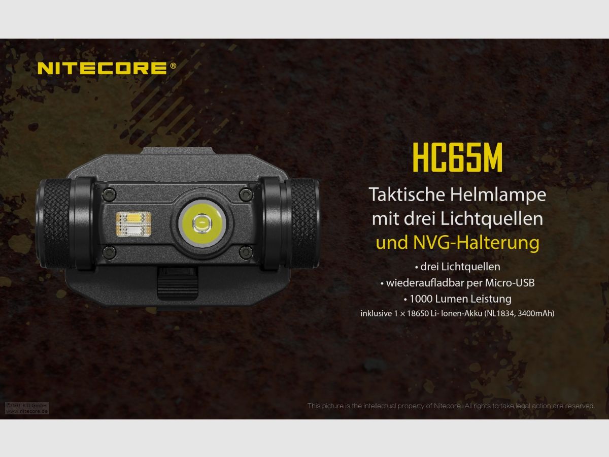 Nitecore HC65M lámpara de casco HC65M 1000 lúmenes 3 fuentes de luz incluyendo batería y soporte NVG