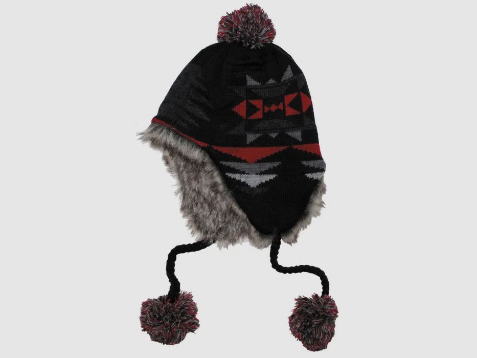 Mütze "Peru Ica", mit Fell, schwarz/rot