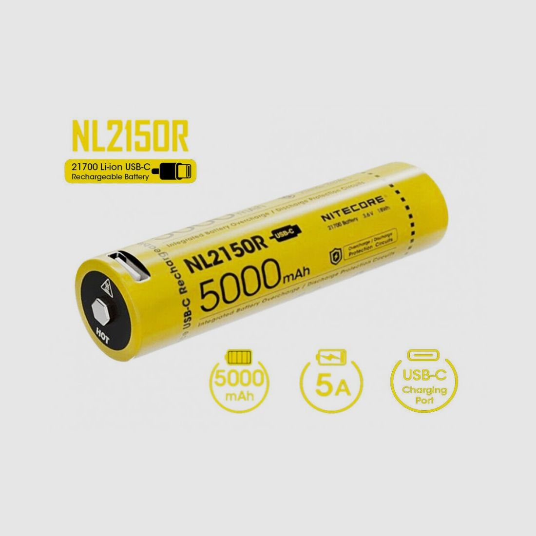 NiteCore 21700 NL2150R - 5000mAh, lithium-ion 3,7V - 3,6V