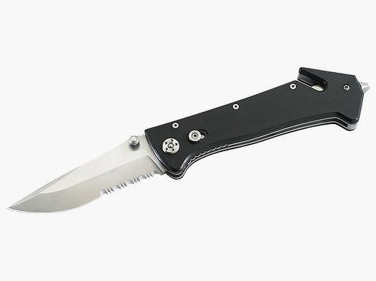 Cuchillo de rescate, cortador de cinturones, rompevidrios, clip, funda de nylon