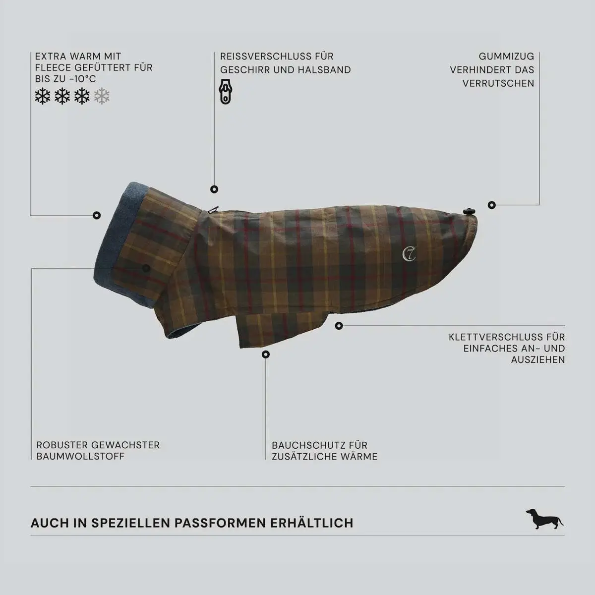 Cappotto per Cani Bassotto Brooklyn Waxed Tartan, immagine 4 di 9